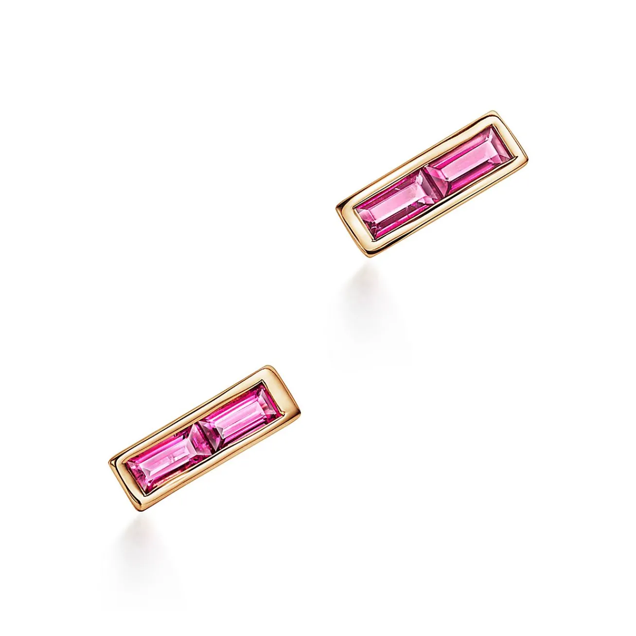 Tiffany & Co. Paloma's Studio bar earrings in 18k gold with baguette rubellites. | ^ Earrings|Gold Jewelry