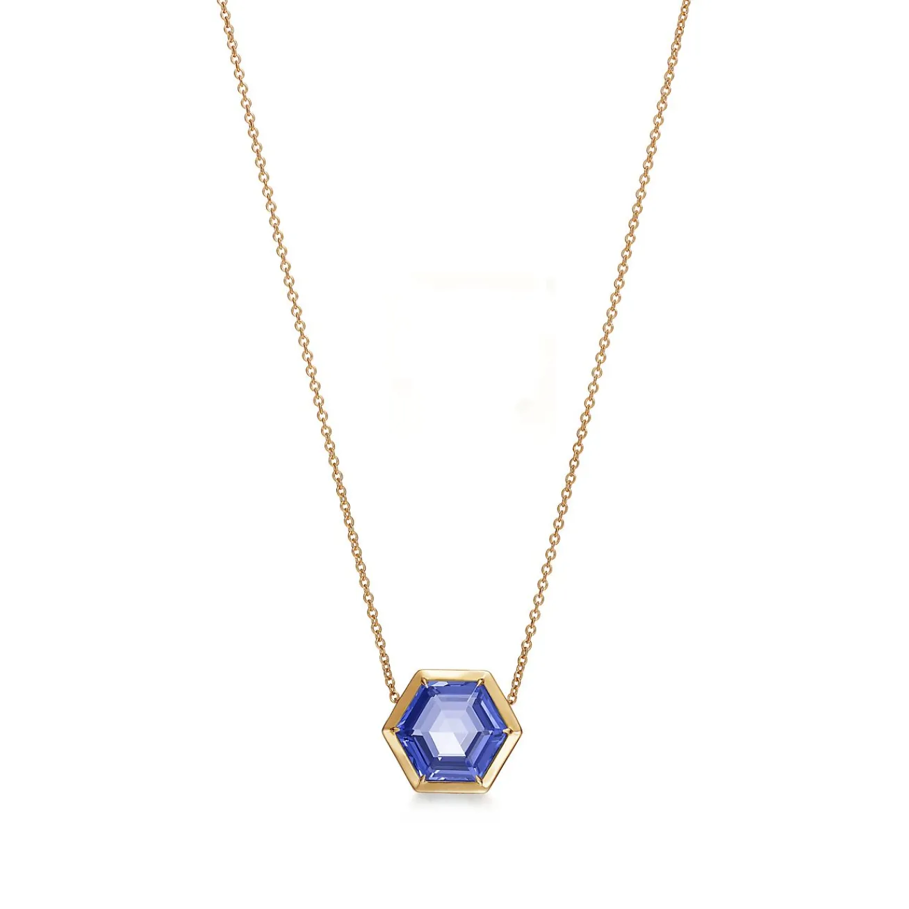 Tiffany & Co. Paloma's Studio hexagon pendant in 18k gold with a tanzanite. | ^ Necklaces & Pendants|Gold Jewelry