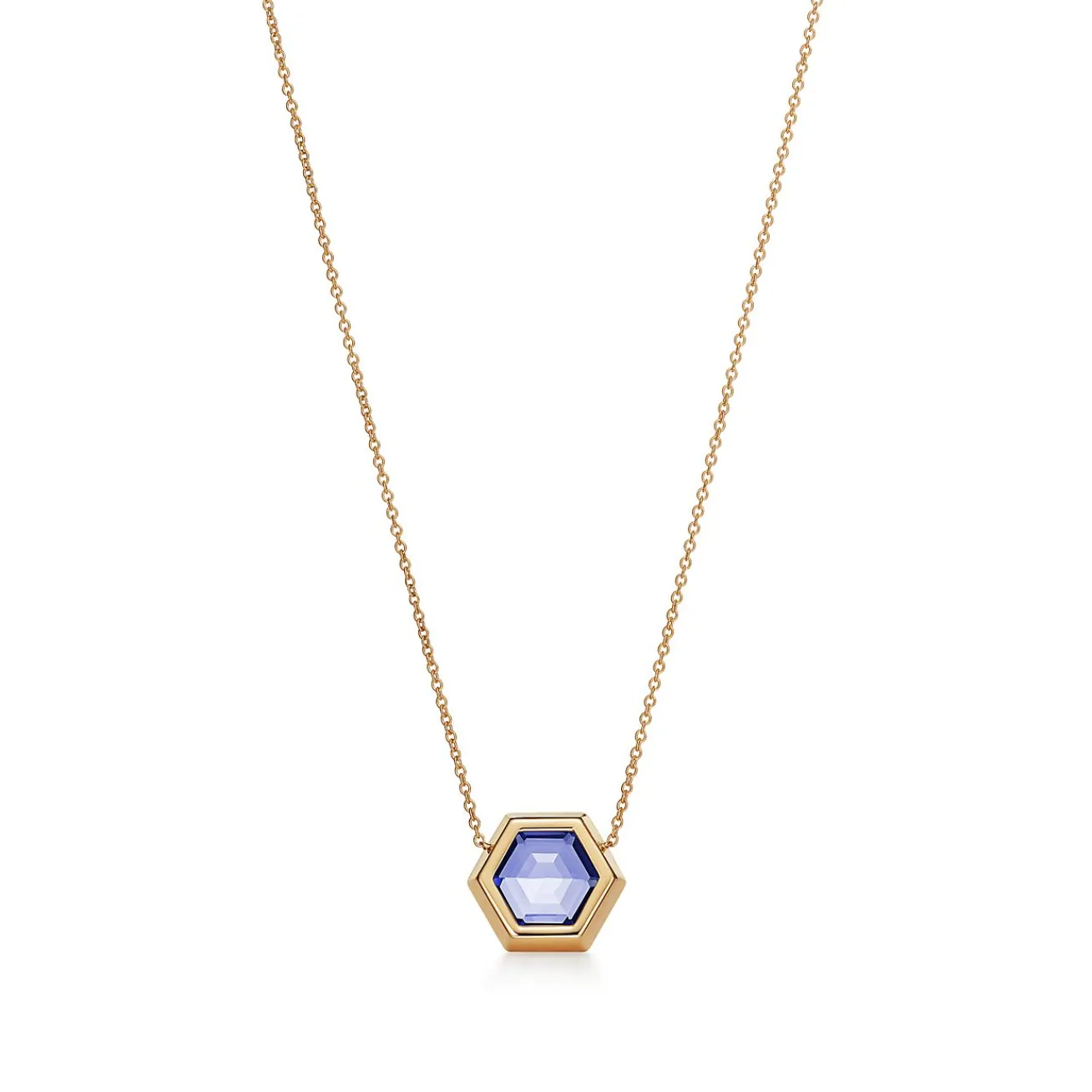Tiffany & Co. Paloma's Studio hexagon pendant in 18k gold with a tanzanite. | ^ Necklaces & Pendants|Gold Jewelry