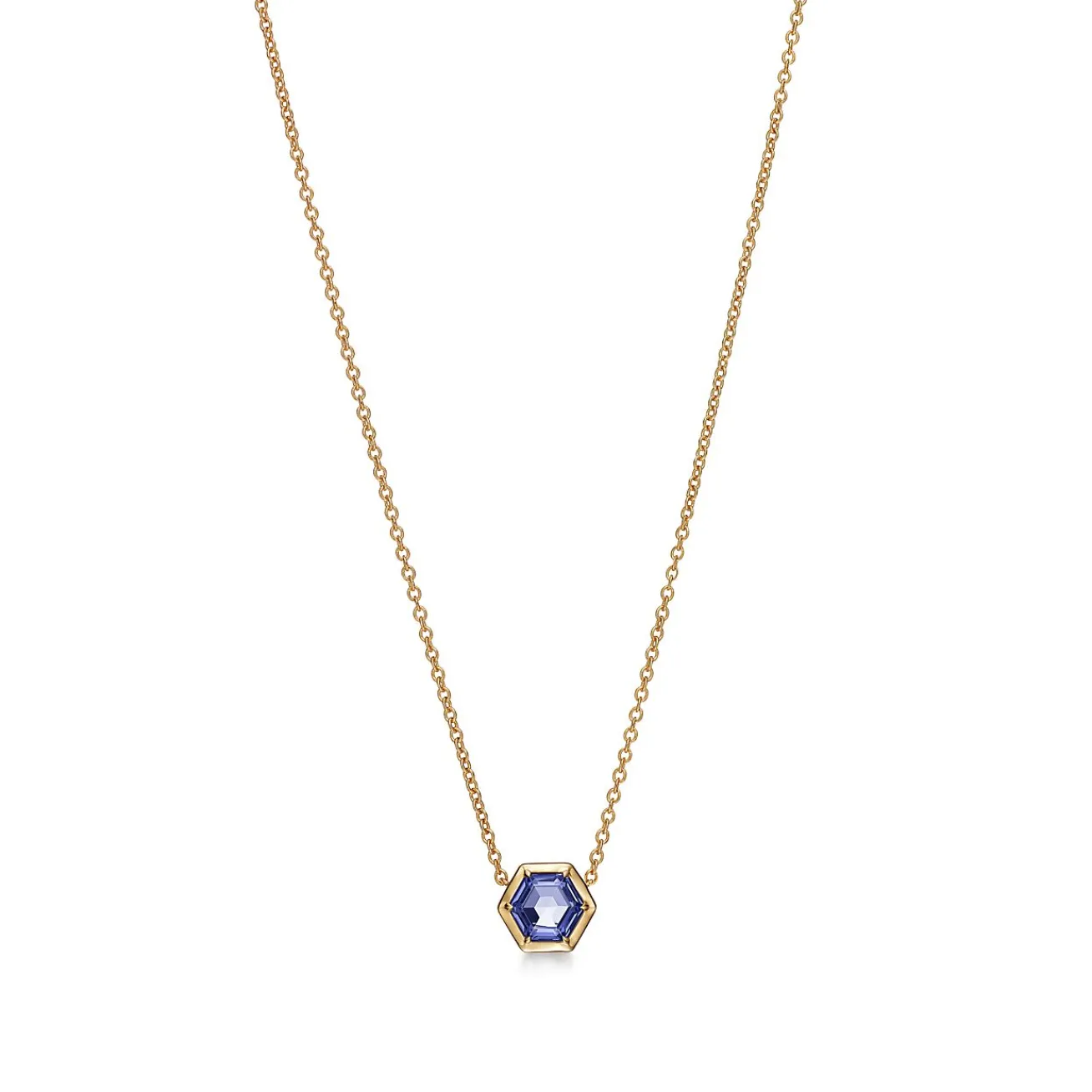 Tiffany & Co. Paloma's Studio hexagon pendant in 18k gold with a tanzanite. | ^ Necklaces & Pendants|Gold Jewelry