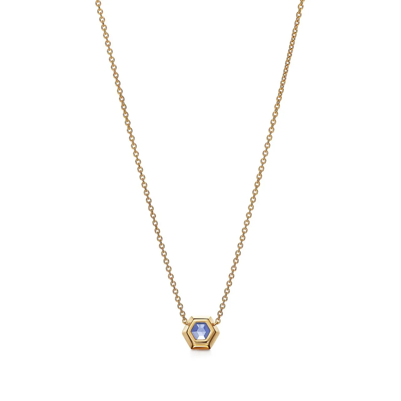 Tiffany & Co. Paloma's Studio hexagon pendant in 18k gold with a tanzanite. | ^ Necklaces & Pendants|Gold Jewelry