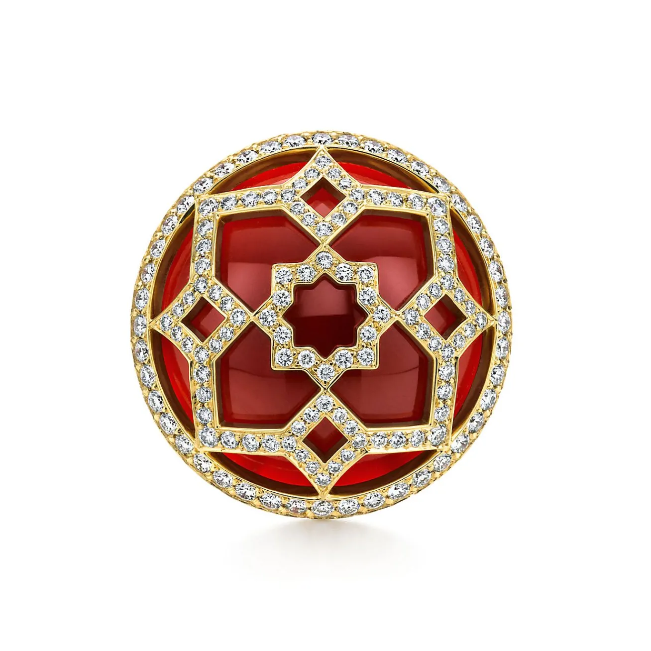 Tiffany & Co. Paloma's Zellige medallion ring with carnelian and diamonds in 18k gold. | ^ Diamond Jewelry