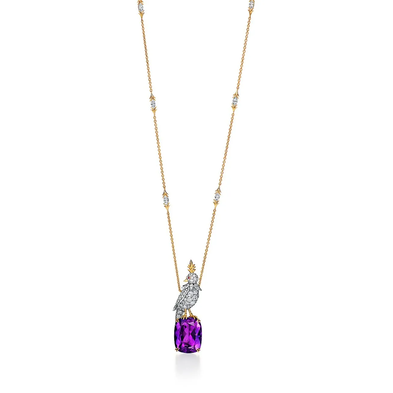 Tiffany & Co. Pendant in Gold and Platinum with an Amethyst, Diamonds and Pink Sapphires | ^ Necklaces & Pendants|Gold Jewelry