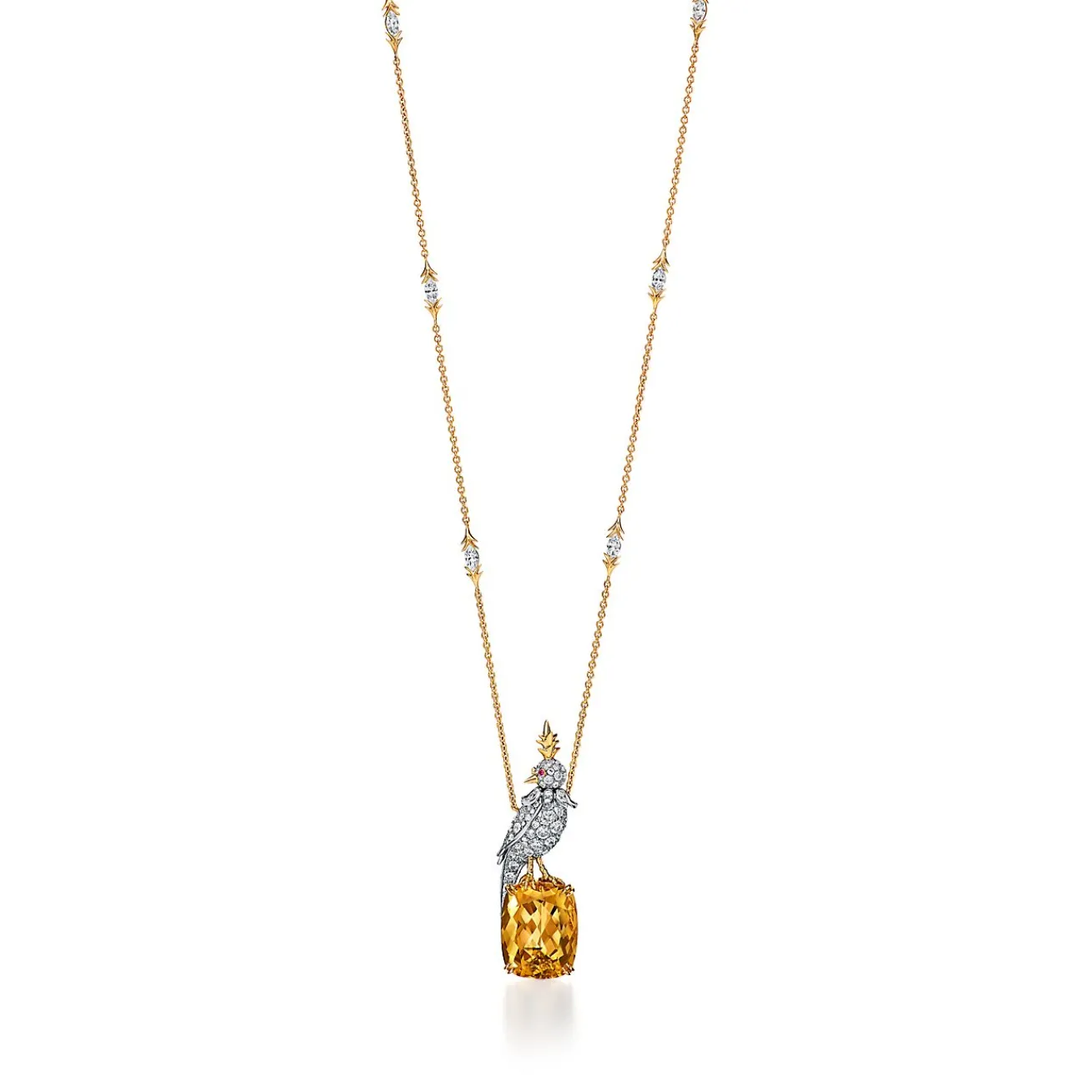 Tiffany & Co. Pendant in Yellow Gold and Platinum with a Citrine, Diamonds and Pink Sapphires | ^ Necklaces & Pendants|Gold Jewelry