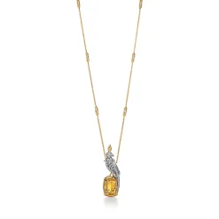 Tiffany & Co. Pendant in Yellow Gold and Platinum with a Citrine, Diamonds and Pink Sapphires | ^ Necklaces & Pendants|Gold Jewelry