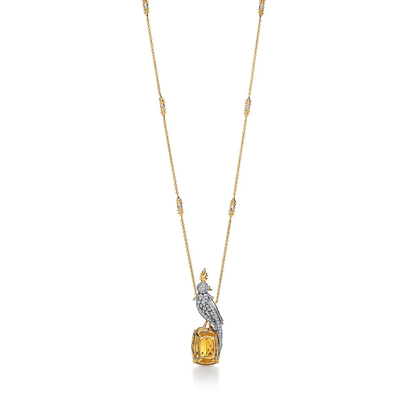 Tiffany & Co. Pendant in Yellow Gold and Platinum with a Citrine, Diamonds and Pink Sapphires | ^ Necklaces & Pendants|Gold Jewelry