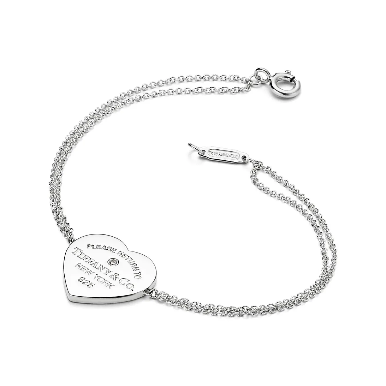 Tiffany & Co. Return to Tiffany® Heart Double Chain Bracelet in Silver with a Diamond, Small | ^ Bracelets|Sterling Silver Jewelry