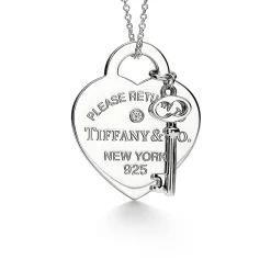 Tiffany & Co. Return to Tiffany® Heart Tag and Key Necklace in Silver with a Diamond, Medium | ^ Necklaces & Pendants|Sterling Silver Jewelry
