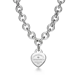 Tiffany & Co. Return to Tiffany® Heart Tag Necklace in Silver with a Diamond, Medium | ^ Necklaces & Pendants|Sterling Silver Jewelry