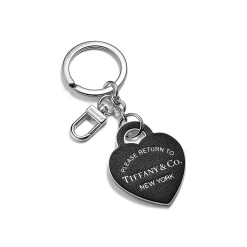 Tiffany & Co. Return to Tiffany® Leather Inlaid Heart Tag Key Ring in Palladium-plated Brass | ^Women Key Rings|Women's Accessories