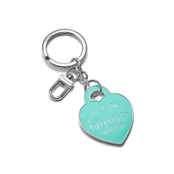 Tiffany & Co. Return to Tiffany® Leather Inlaid Heart Tag Key Ring in Palladium-plated Brass | ^Women Gifts for Her|Her