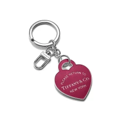 Tiffany & Co. Return to Tiffany® Leather Inlaid Heart Tag Key Ring in Palladium-plated Brass | ^Women Key Rings|Women's Accessories