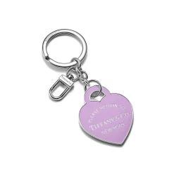Tiffany & Co. Return to Tiffany® Leather Inlaid Heart Tag Key Ring in Palladium-plated Brass | ^Women Key Rings|Women's Accessories