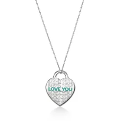 Tiffany & Co. Return to Tiffany® "Love You" Heart Tag Pendant in Silver and Tiffany Blue® | ^ Necklaces & Pendants|Sterling Silver Jewelry