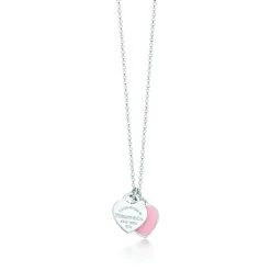 Tiffany & Co. Return to Tiffany™ mini double heart tag pendant in silver with pink enamel finish. | ^ Necklaces & Pendants|Gifts for Her