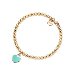 Tiffany & Co. Return to Tiffany® mini heart tag on a bead bracelet in 18k gold, medium. | ^ Bracelets|Gold Jewelry