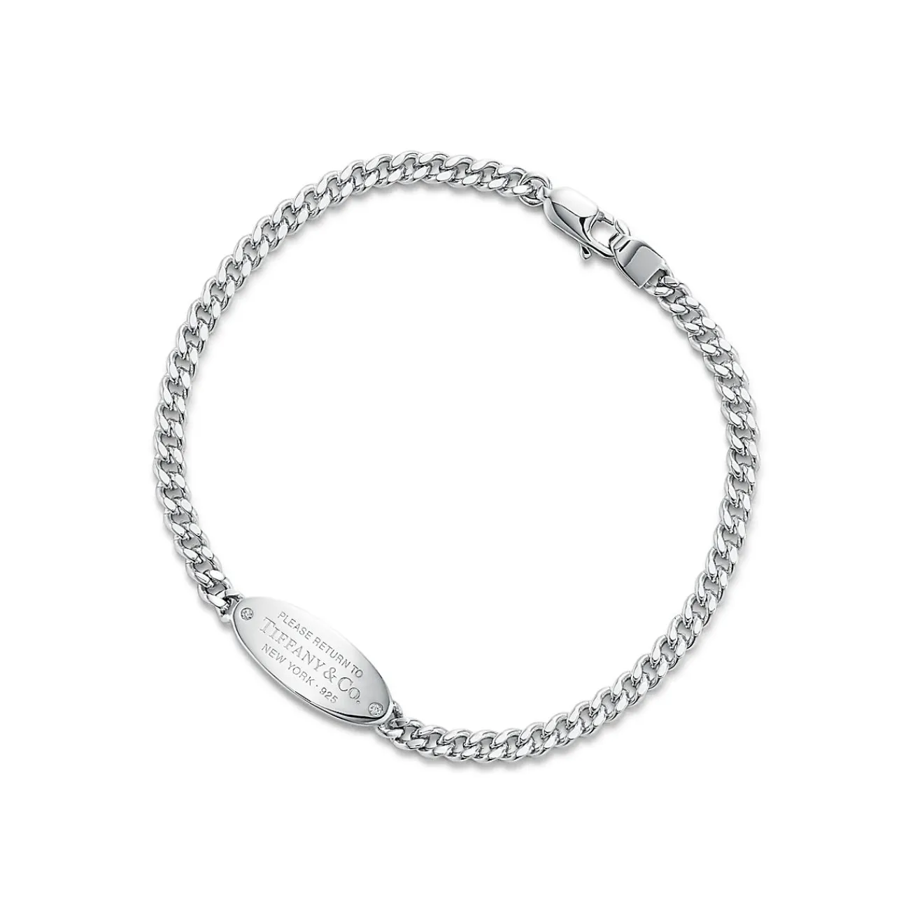 Tiffany & Co. Return to Tiffany® oval I.D. bracelet in sterling silver with diamonds, medium. | ^ Bracelets|Bold Silver Jewelry