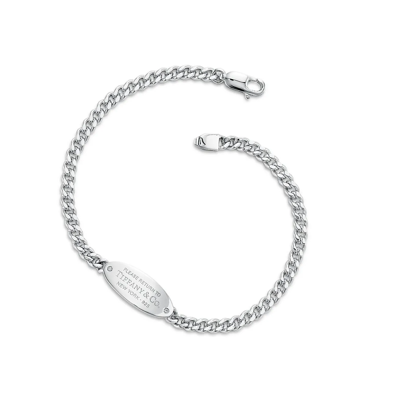 Tiffany & Co. Return to Tiffany® oval I.D. bracelet in sterling silver with diamonds, medium. | ^ Bracelets|Bold Silver Jewelry