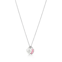 Tiffany & Co. Return to Tiffany® Pink Double Heart Tag Pendant in Silver with a Diamond, Mini | ^ Necklaces & Pendants|Gifts for Her