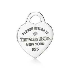 Tiffany & Co. Return to Tiffany® Pink Double Heart Tag Pendant in Silver with a Diamond, Mini | ^ Necklaces & Pendants|Gifts for Her