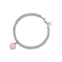 Tiffany & Co. Return to Tiffany® Pink Mini Heart Bead Bracelet in Silver with a Diamond, 4 mm | ^ Bracelets|Sterling Silver Jewelry