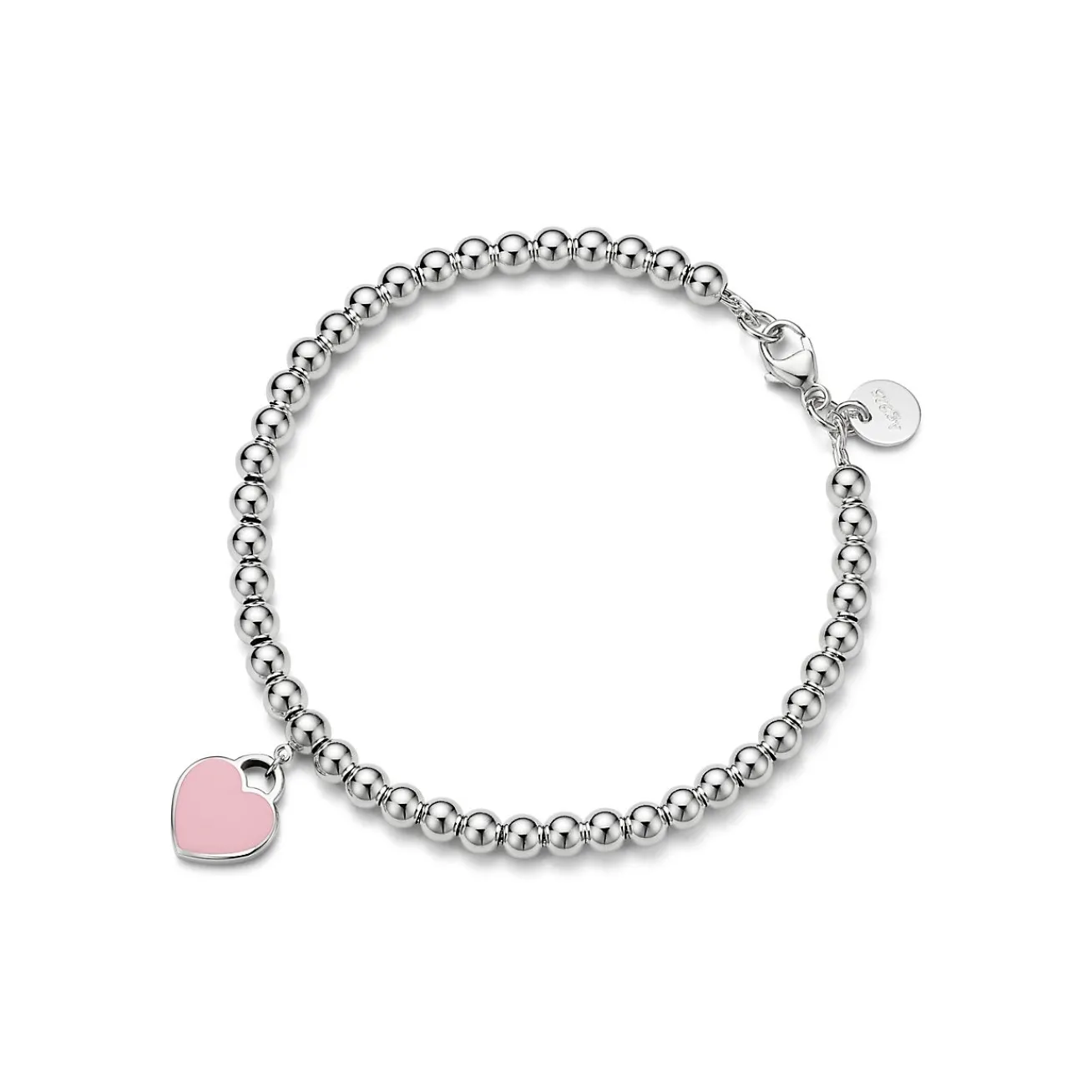 Tiffany & Co. Return to Tiffany® Pink Mini Heart Bead Bracelet in Silver with a Diamond, 4 mm | ^ Bracelets|Sterling Silver Jewelry