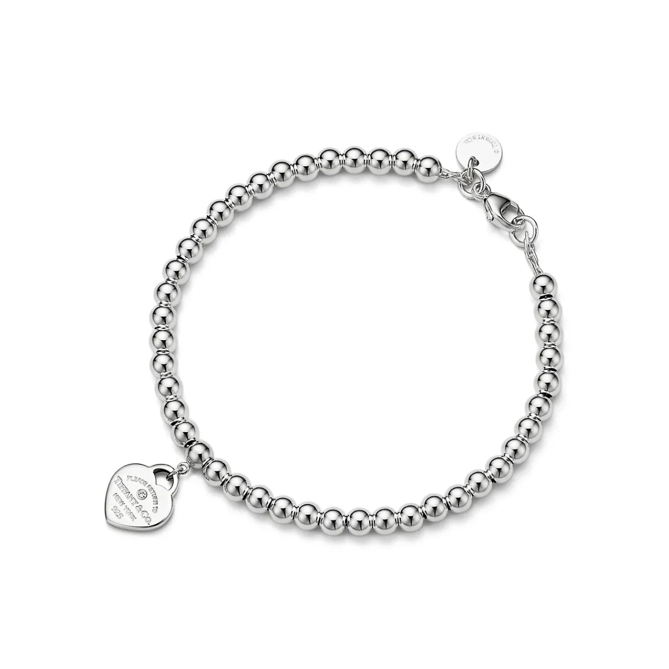 Tiffany & Co. Return to Tiffany® Pink Mini Heart Bead Bracelet in Silver with a Diamond, 4 mm | ^ Bracelets|Sterling Silver Jewelry