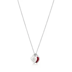 Tiffany & Co. Return to Tiffany® Red Double Heart Tag Pendant in Silver with a Diamond, Mini | ^ Necklaces & Pendants|Sterling Silver Jewelry