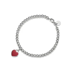Tiffany & Co. Return to Tiffany® Red Mini Heart Bead Bracelet in Silver with a Diamond, 4 mm | ^ Bracelets|Gifts for Her