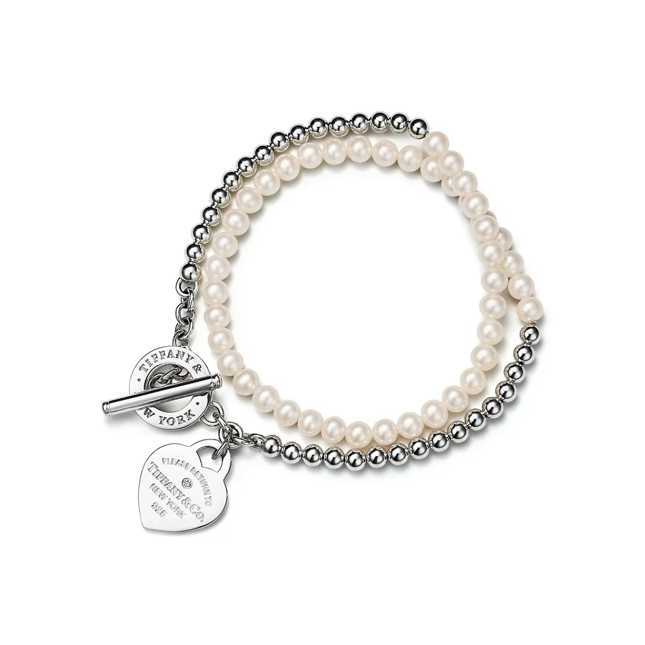 Tiffany & Co. Return to Tiffany® Wrap Bead Bracelet in Silver with Pearls and a Diamond, Small | ^ Bracelets|Gifts for Her