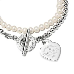 Tiffany & Co. Return to Tiffany® Wrap Bead Bracelet in Silver with Pearls and a Diamond, Small | ^ Bracelets|Gifts for Her