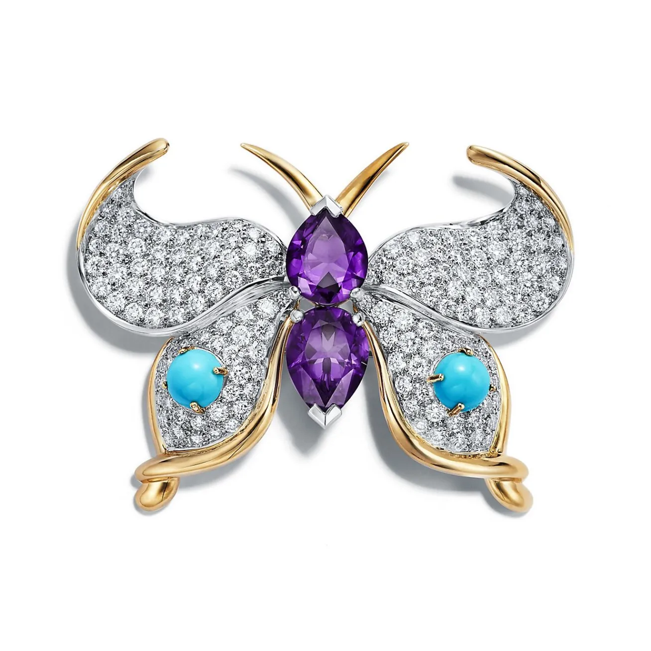 Tiffany & Co. Schlumberger Butterfly clip in 18k gold with colored gemstones and diamonds. | ^ Diamond Jewelry