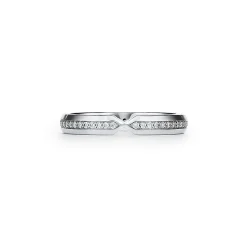 Tiffany & Co. The Tiffany® Setting nesting narrow band ring in platinum with diamonds. | ^Women Rings|Stacking Rings