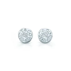 Tiffany & Co. Tiffany 1837® circle earrings in 18k white gold with diamonds. | ^ Earrings|Diamond Jewelry