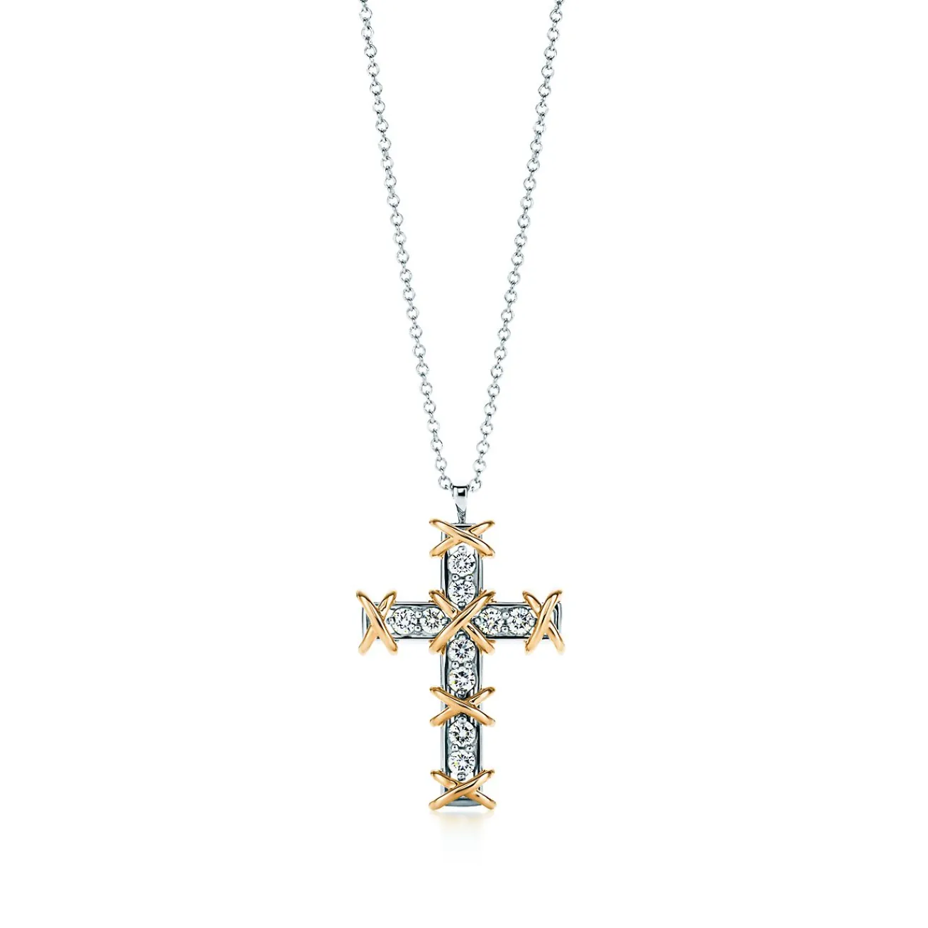 Tiffany & Co. Schlumberger® Ten Stone cross pendant with diamonds. | ^ Necklaces & Pendants|Gold Jewelry
