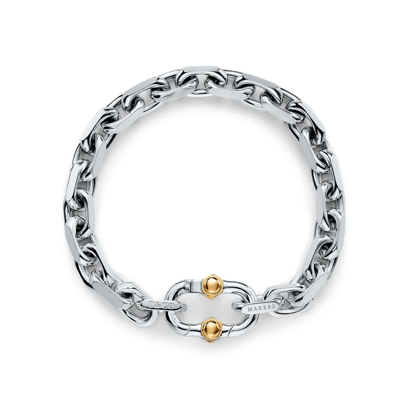 Tiffany & Co. Tiffany 1837® Makers wide chain bracelet in sterling silver and gold, medium. | ^ Bracelets|Men's Jewelry