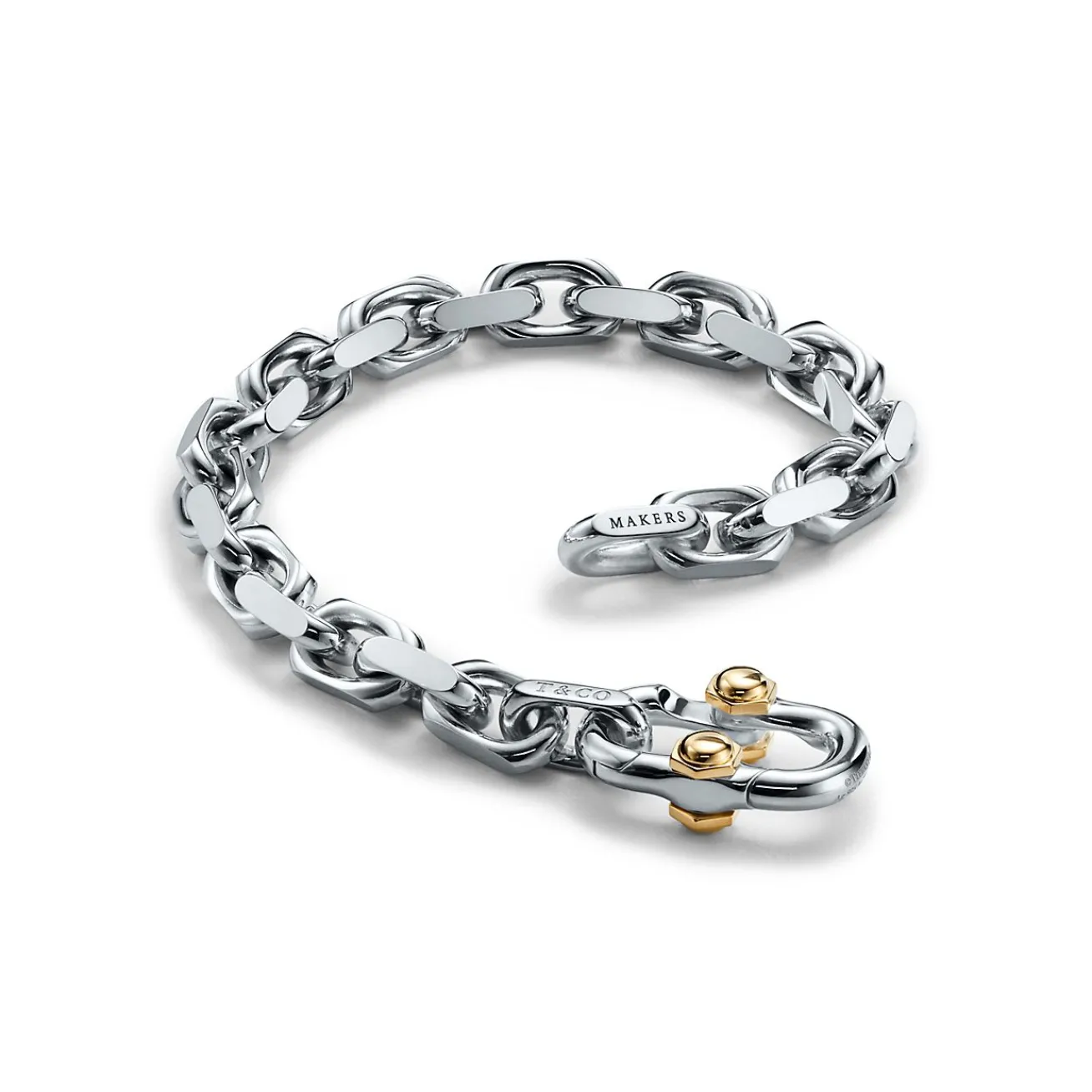 Tiffany & Co. Tiffany 1837® Makers wide chain bracelet in sterling silver and gold, medium. | ^ Bracelets|Men's Jewelry