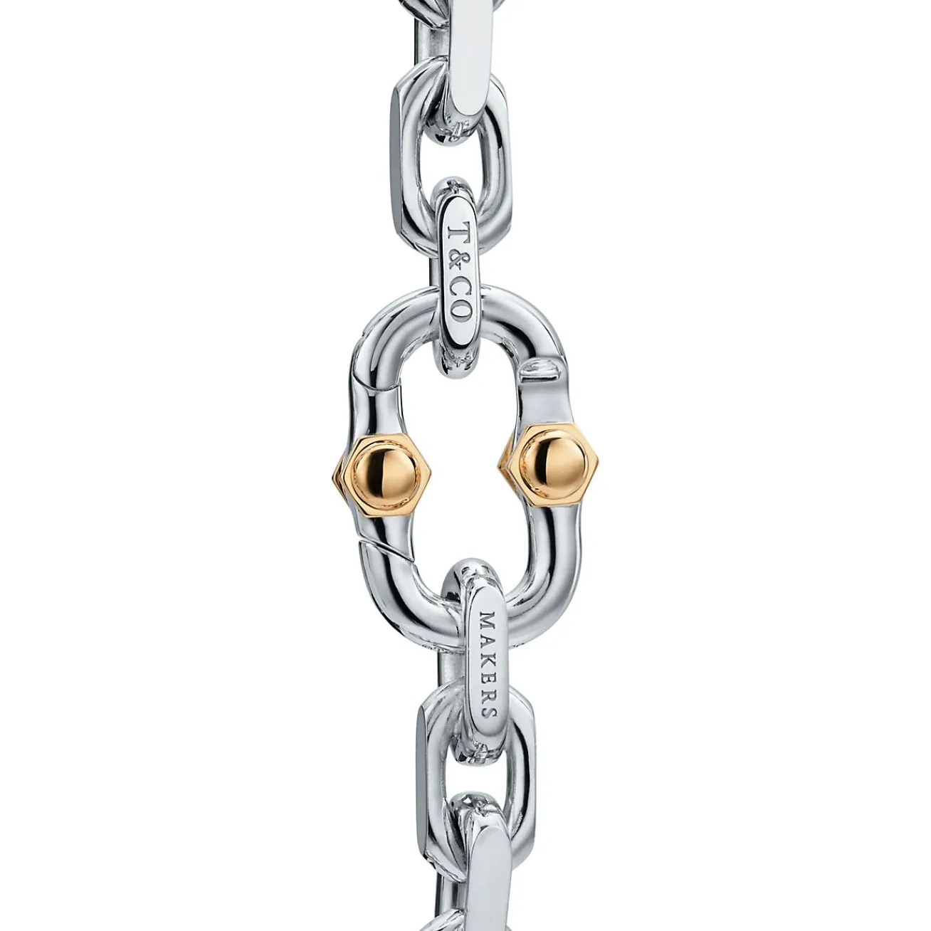 Tiffany & Co. Tiffany 1837® Makers wide chain bracelet in sterling silver and gold, medium. | ^ Bracelets|Men's Jewelry