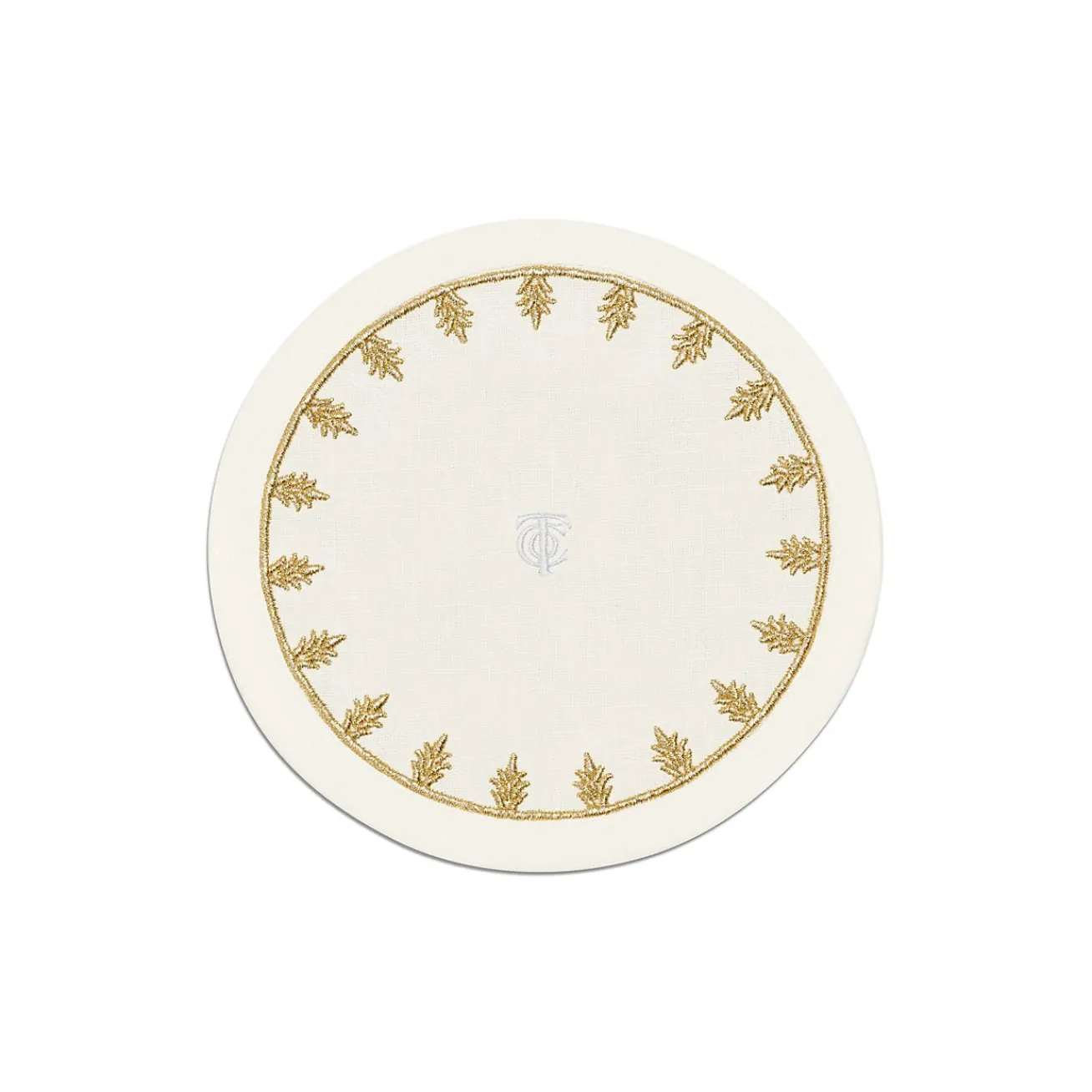 Tiffany & Co. Tiffany Crest Coaster in Embroidered White Linen | ^ Decor|Table Linens