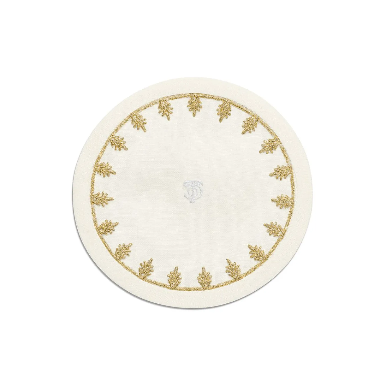 Tiffany & Co. Tiffany Crest Coaster in Embroidered White Linen | ^ Decor|Table Linens