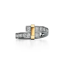 Tiffany & Co. Tiffany Edge Bypass Ring in Platinum and Yellow Gold with Diamonds, Wide | ^ Rings|Gold Jewelry