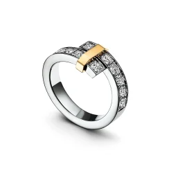 Tiffany & Co. Tiffany Edge Bypass Ring in Platinum and Yellow Gold with Diamonds, Wide | ^ Rings|Gold Jewelry