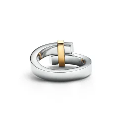 Tiffany & Co. Tiffany Edge Bypass Ring in Platinum and Yellow Gold with Diamonds, Wide | ^ Rings|Gold Jewelry