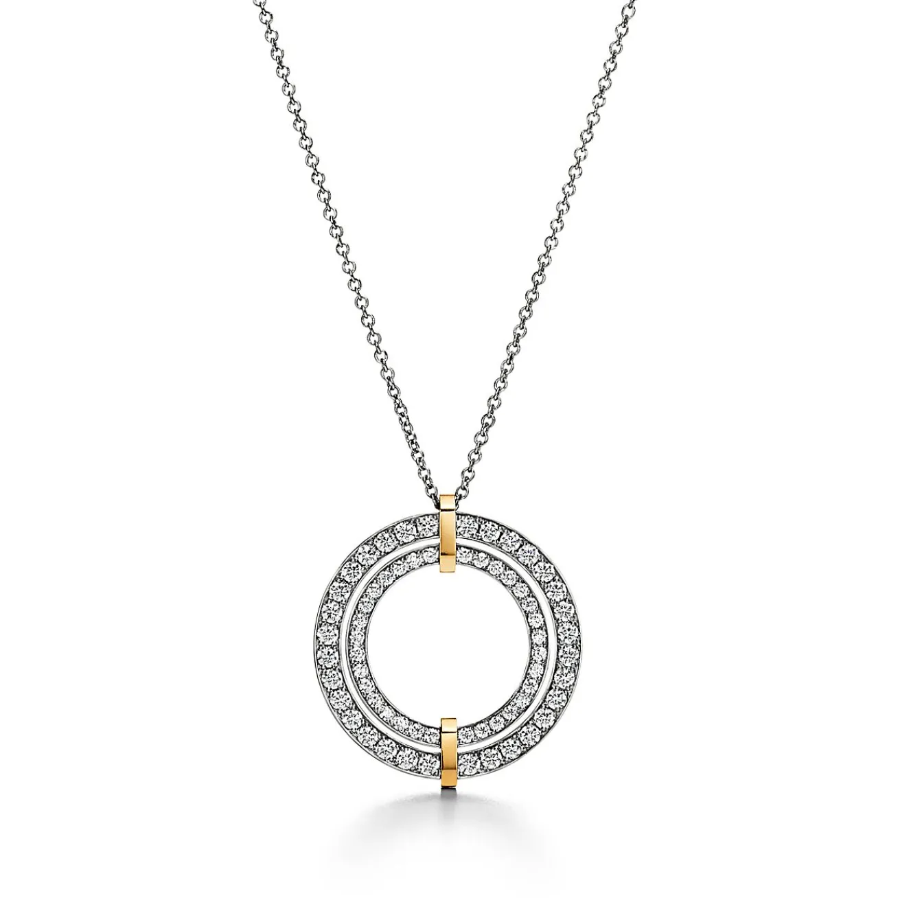 Tiffany & Co. Tiffany Edge Circle Pendant in Platinum and Yellow Gold with Diamonds, Large | ^ Necklaces & Pendants|Gold Jewelry