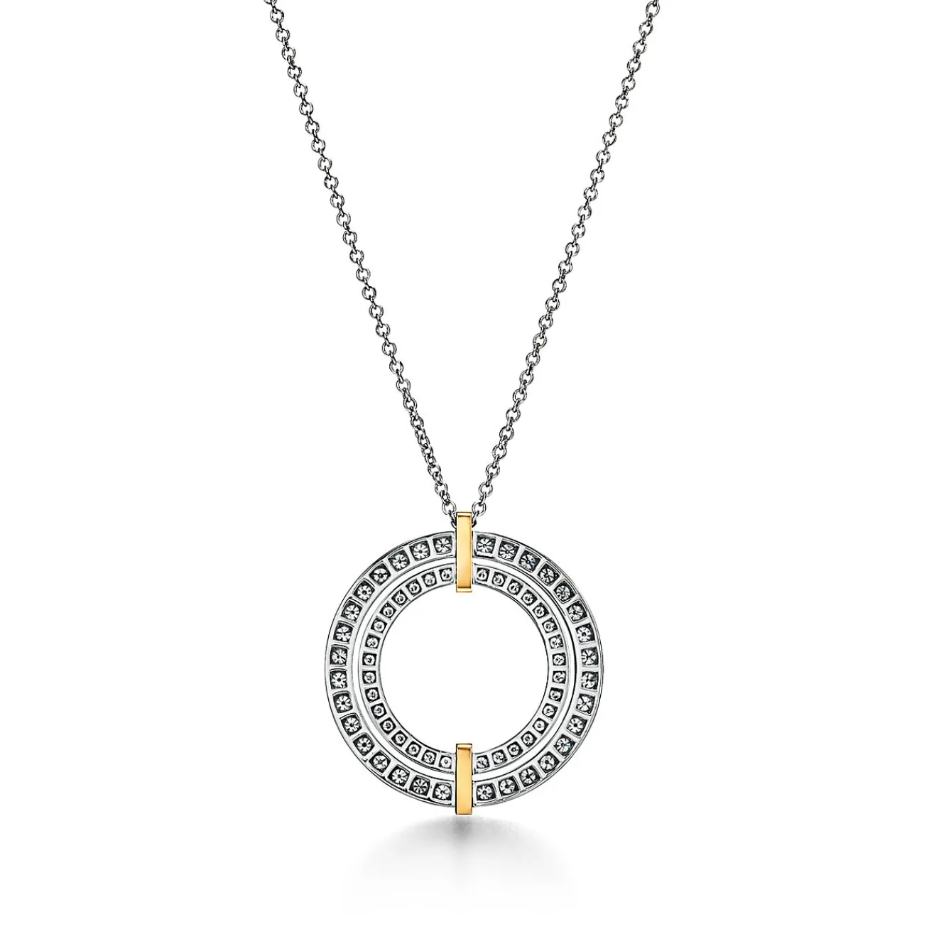 Tiffany & Co. Tiffany Edge Circle Pendant in Platinum and Yellow Gold with Diamonds, Large | ^ Necklaces & Pendants|Gold Jewelry