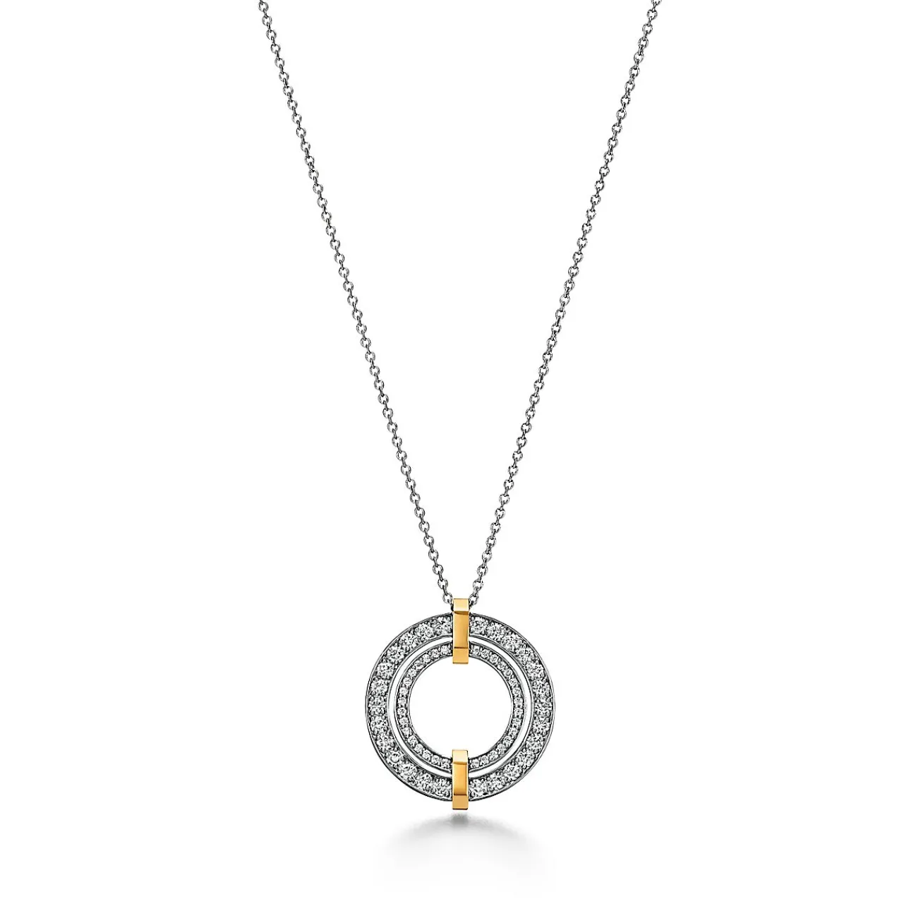 Tiffany & Co. Tiffany Edge Circle Pendant in Platinum and Yellow Gold with Diamonds, Small | ^ Necklaces & Pendants|Gold Jewelry