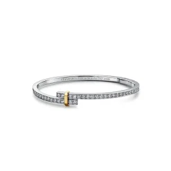 Tiffany & Co. Tiffany Edge Hinged Bypass Bangle in Platinum and Yellow Gold with Diamonds | ^ Bracelets|Gold Jewelry