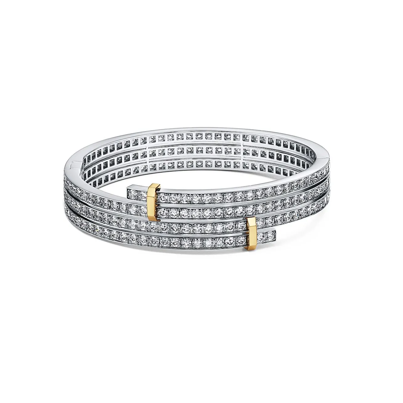 Tiffany & Co. Tiffany Edge Multi-row Bypass Bracelet in Platinum and Yellow Gold with Diamonds | ^ Bracelets|Gold Jewelry