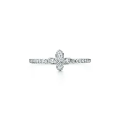 Tiffany & Co. Tiffany Fleur de Lis band ring in platinum with diamonds, extra mini. | ^ Rings|Platinum Jewelry