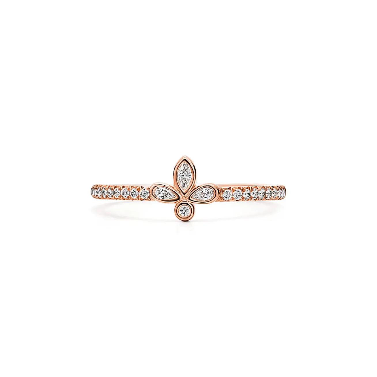 Tiffany & Co. Tiffany Fleur de Lis band ring in 18k rose gold with diamonds, extra mini. | ^ Rings|Rose Gold Jewelry